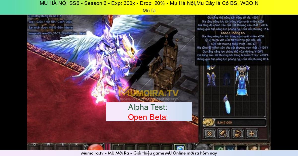 Game Private Mới ra,MU HÀ NỘI SS6 - Season 6 - Exp: 300x - Drop: 20% - Mu Hà Nội,Mu Cày là Có BS, WCOIN